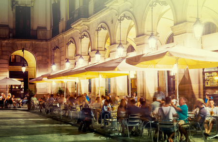 Famous Placa Reial (Royal Square) illuminated at night in Barcelonaのeditorial素材