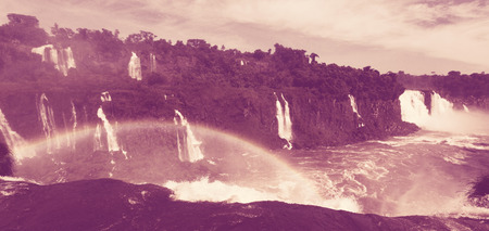 General viewing of the impressive Iguazu Falls system in Brazilの写真素材