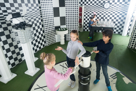 
Captured children with interest play in quest room in chess styleの写真素材