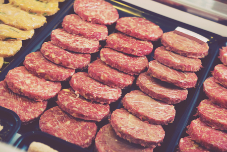 burger on counter in supermarket, close up shotの写真素材