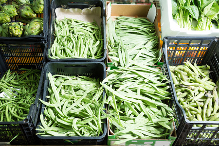 shopfront with vegetables  in greengroceryの写真素材