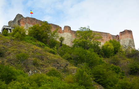 Castle of Dracula is on the green mountain of Romania.のeditorial素材