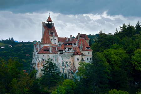 Medieval Bran Castle on mountain in Brasov, Romaniaのeditorial素材