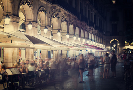 Famous Placa Reial (Royal Square) illuminated at night in Barcelonaのeditorial素材