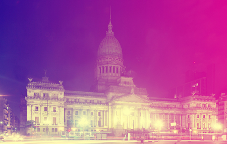 Evening view of building of National Congress of Argentina, Congress Square, Buenos Aires. Argentina, South Americaのeditorial素材