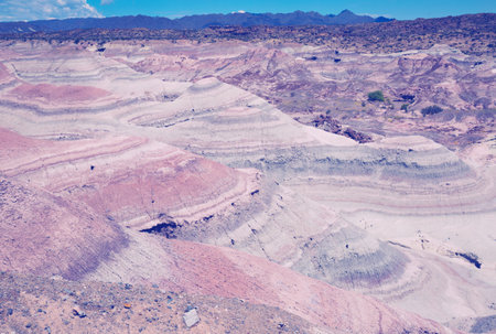 View on otherworldly geological formations in Ischigualasto Provincial Parkの写真素材