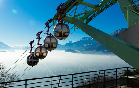 Cable car of Grenoble in sky of city in France outdoor.の写真素材