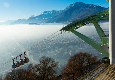 Cable car of Grenoble is transportation landmark in France outdoor.の写真素材