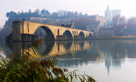 Pont Saint-Benezet and Avignon Cathedral in winter morning, France