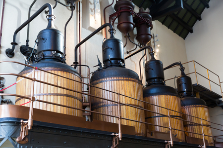 BADALONA, SPAIN - NOVEMBER 20, 2017: Interior of Anis del Mono factory manufacturing famous brand of anise liquorのeditorial素材