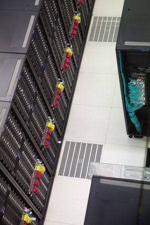 View from above on high-tech equipment of modern data center
