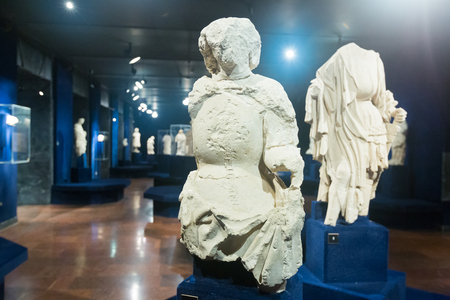 BUDAPEST, HUNGARY - OCTOBER 29, 2017: Ancient sculptures in Museum of History of Budapest in Buda Castle, former Royal Palaceのeditorial素材