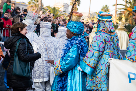 BARCELONA, SPAIN â  JANUARY 5, 2017: Meeting of Three Kings in port of Barcelona. Barcelona, Spainのeditorial素材