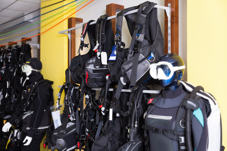 Image of the equipment for diving in the storeの写真素材