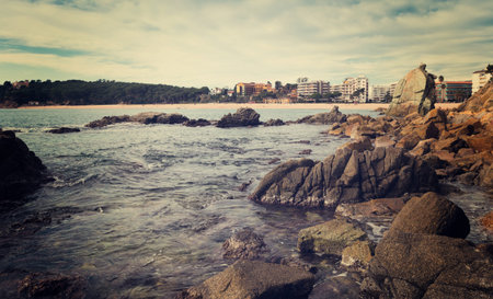 View on coastline of Lloret de Mar city at sunny day 