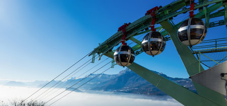 Image  of aerial city view of Grenoble with cable car, Franceの写真素材
