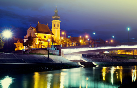 Image of night streets of Gyor in Hungary outdoor.の写真素材