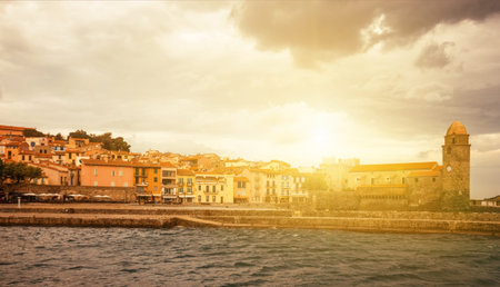 Church of Notre-Dame de Anges and promenade in picturesque harbor of Collioure