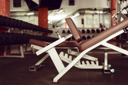 Interior of modern light gym with equipmentsの写真素材