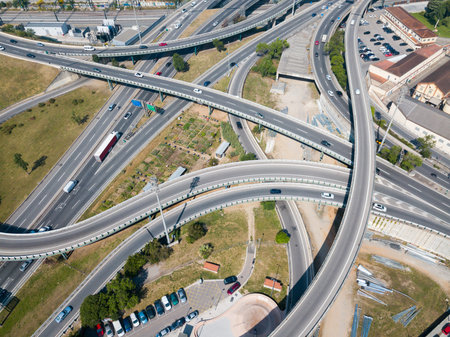 Aerial view of highway grade separation in Barcelona, Spain