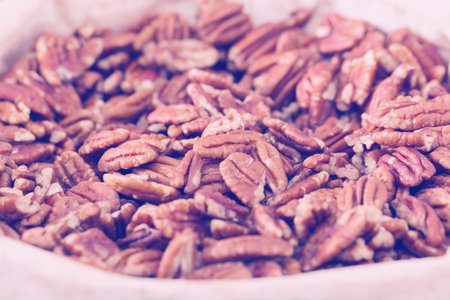 Illustration of bag with pecan in the shop.