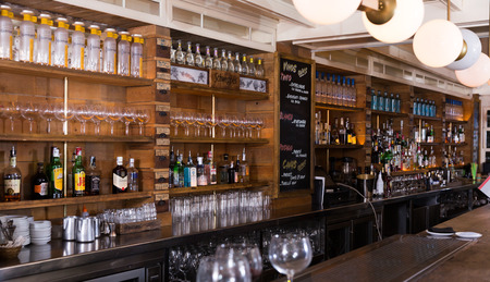 BARCELONA, SPAIN - MARCH 12, 2018: Interior of exquisite Ajoblanco Tapas Restaurant Cocktail Barのeditorial素材