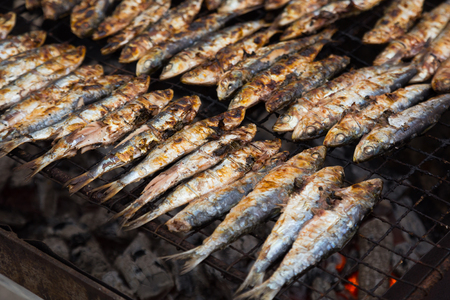 Closeup view on traditional catalan dish frying sardinesの写真素材