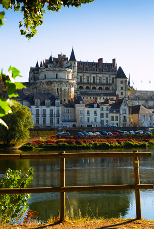 View of Royal castle Chateau de Amboise on river Loire, Franceの写真素材