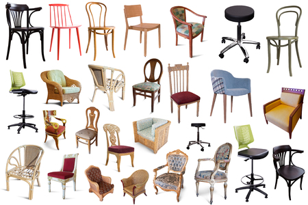 Set of comfortable and stylish chairs isolated on white backgroundの写真素材