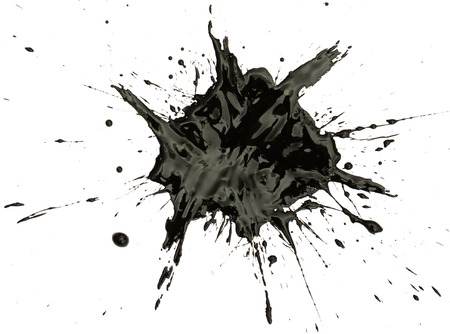 Closeup of shapeless black ink blot on white backgroundの写真素材