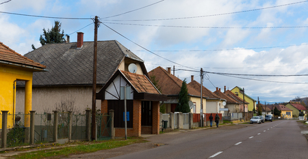 View of picturesque village in Hungary under autumn blue skyの写真素材