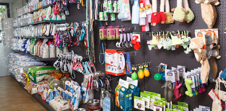 Image of different variation of goods for animals in pet shopのeditorial素材