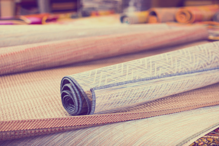 diversity of straw carpets in the store for home decorの写真素材