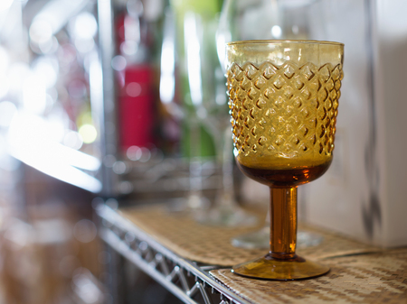 beautiful  facet crystal glass for wine collection in the dishes shopの写真素材