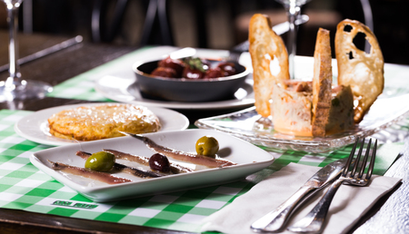 Image of set of variety dishes on the table in restaurant.の写真素材