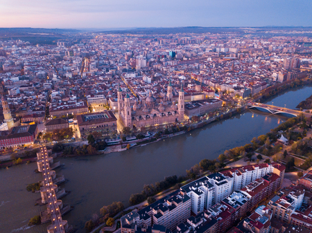 City Zaragoza on dawn. Aerial view. Spainの写真素材