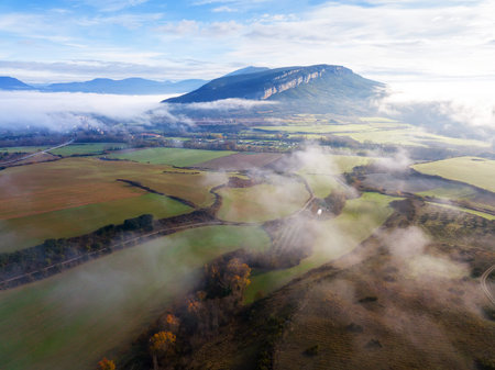 Aerial picturesque view of green valley of Navarre, Spain