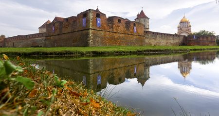 Castle on the lake is landmark of Fagaras in Romania.のeditorial素材