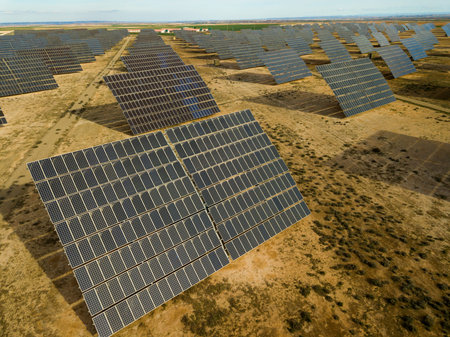 Solar power station. Solar panels in the desert