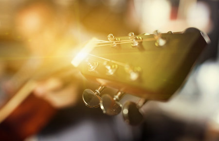 Illustration of acoustic guitar close-up in music studio