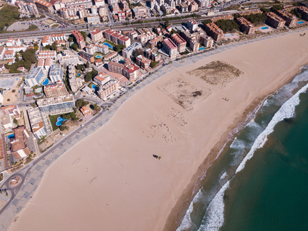 View from drone of wonderful coast of Torredembarra city, Tarragona, Spainの写真素材