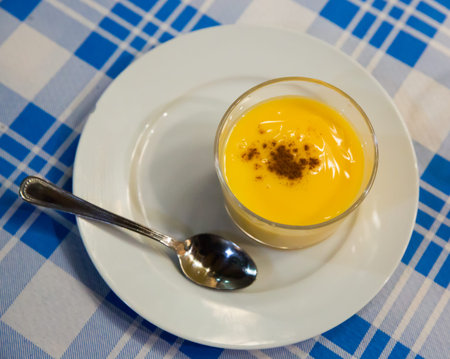 Natillas, typical dessert made of milk, eggs and sugar. Spainの写真素材