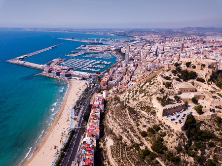 Aerial view of holiday sand beach and city Alicante, Spainの写真素材