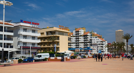 Penisola, Spain â April 16, 2019: Hotels at sea side in Penisola town. Valencia, Spainのeditorial素材