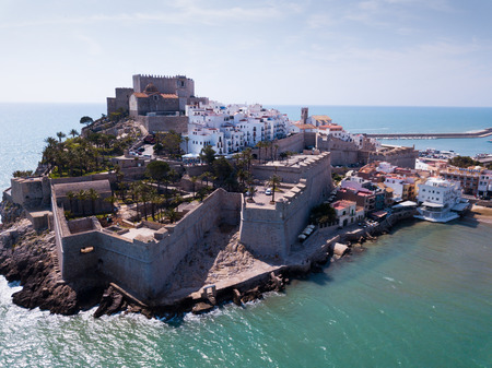 Aerial view of ancient fortress in Peniscola, Spainの写真素材