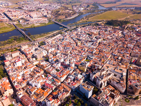 Aerial view of modern quarters of Badajos city in Spainの写真素材