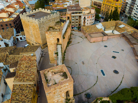 Historical view of Castle towers and fortress landmark of Requena,  Valencia provinceのeditorial素材