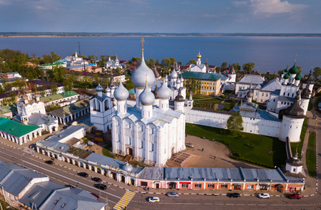 Aerial view of Russian city Rostov with Kremlin and ancient Orthodox churchesのeditorial素材