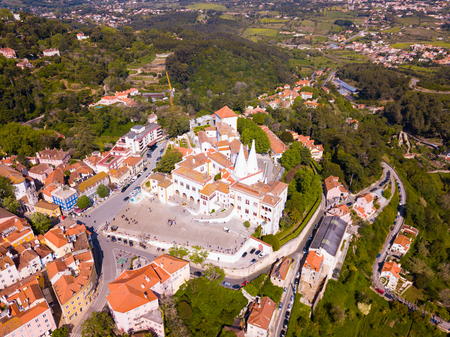 Picturesque landscape with Sintra National Palace at sunny spring dayのeditorial素材