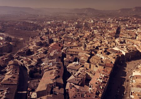 Panoramic view of historical area of Spanish town of Vic with view of mountains, Cataloniaの写真素材